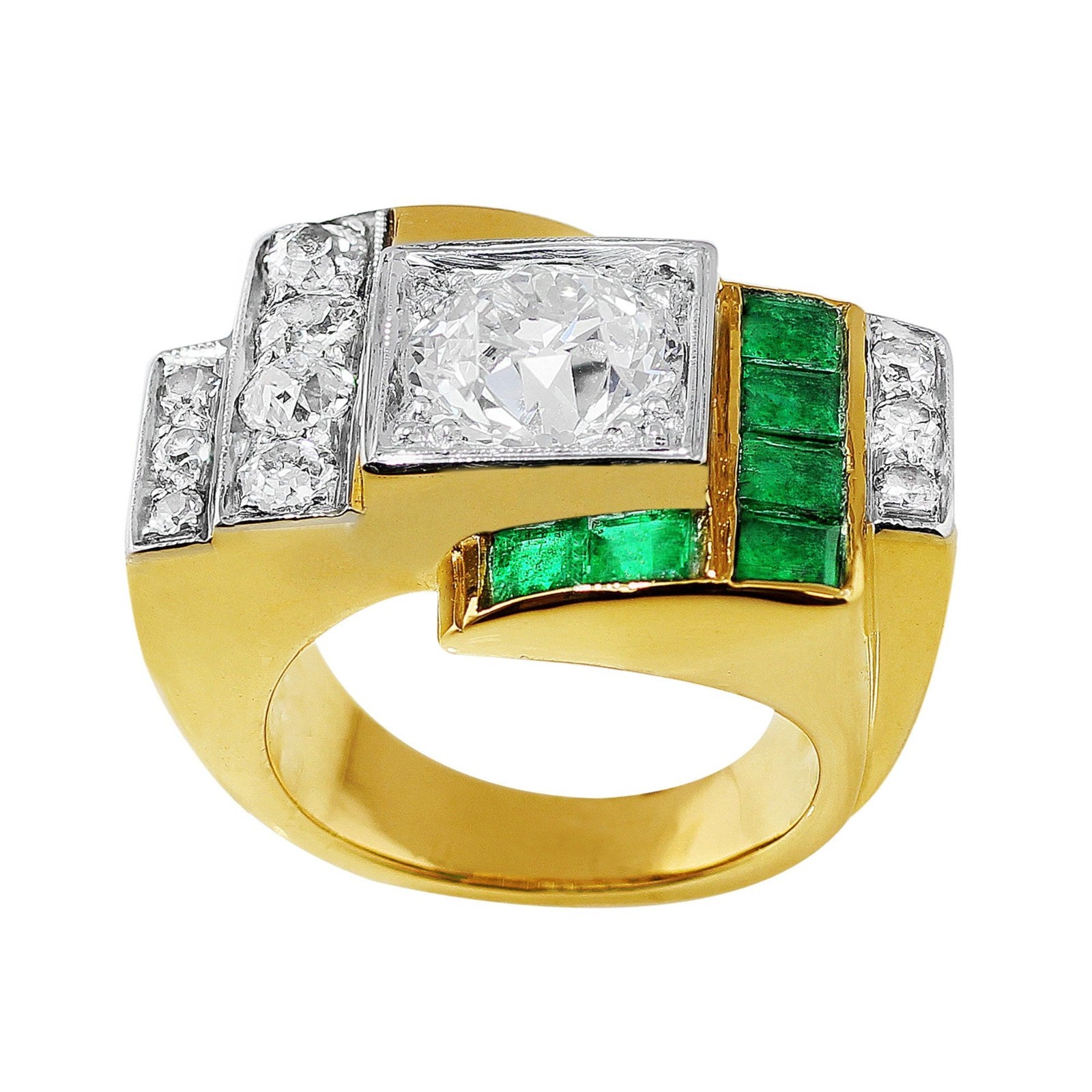 Art Deco Diamond Emerald Ring - image 2