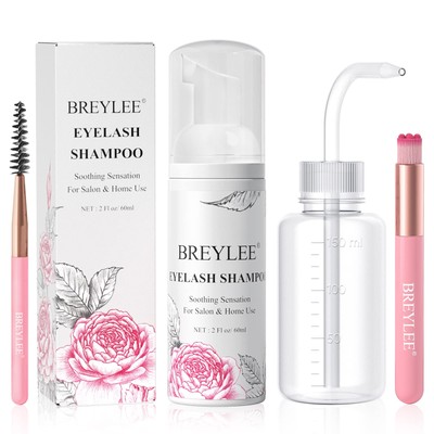 Shampoo for Lash Extensions 60ml+Rinse Bottle+Brushes Eyelash Extension Clean...