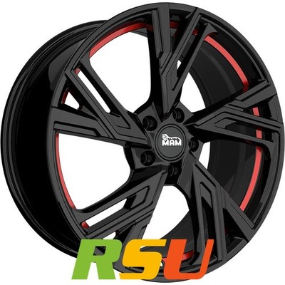 MAM RS5 black painted red inside 8.5x19'' ET45 LK5 108 ML 72.6 Alufelgen 19 Zoll