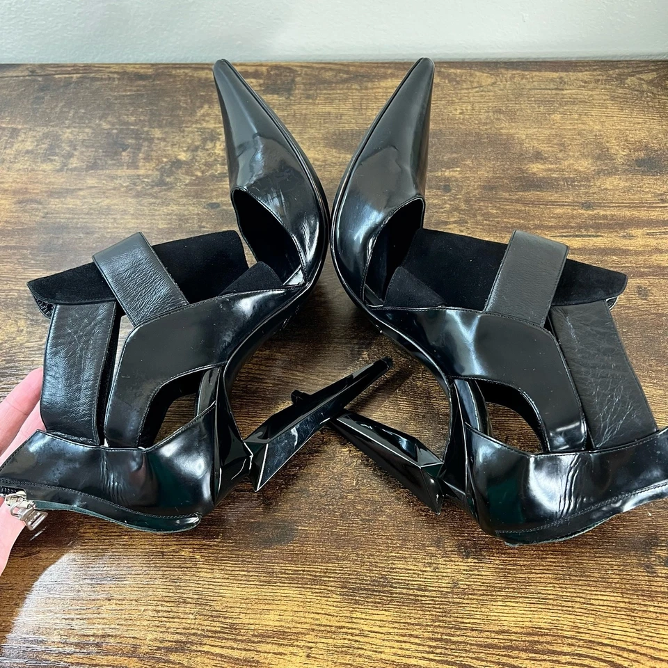 Botas de tornozelo ETRO 9 couro preto salto cônico biqueira pontiaguda designer de luxo - Imagem 4 de 4