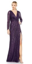 Mac Duggal 26490 Long Sleeve Sequin Evening Gown size 8 Purple