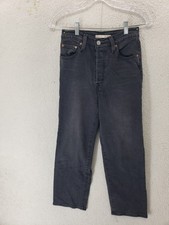 Levis Ribcage Straight Ankle Jeans Womens 26 Black High Rise Button Fly Denim