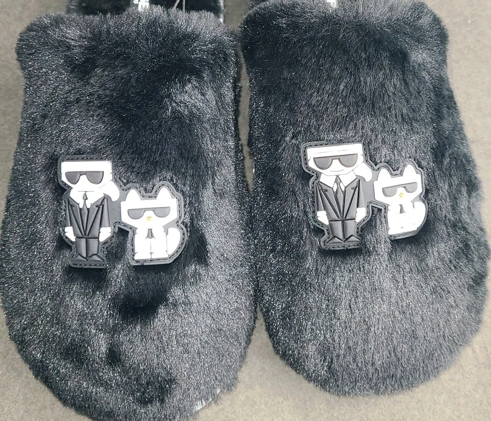 Zapatillas Karl Lagerfeld Paris para mujer peludas sintéticas/deslizamiento famoso rostro y logotipo de gato nuevas con etiquetas Foto 3 de 4
