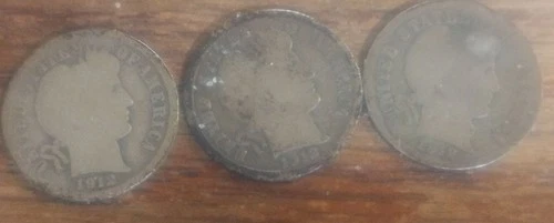 1912 P D S 99% Silver Barber Dimes ***Nice Set*** Better Dates 100+ Years Old