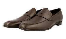 PRADA Saffiano Leather Penny Loafer Dress Shoes 2DC127 Brown NEW - US 11 EU 44