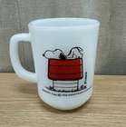Vintage 1958 Fire King SNOOPY Mug "I Think I'm Allergic to Morning!" Milk Glass