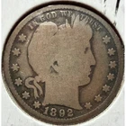 1892-O Barber Quarter Dollar 90% Silver New Orleans Mint US Coin 25c Vintage