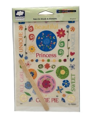 Cloud 9 Design Dees Cottage Rub-Ons Words Princess Cutie Pie Sweet Scrapbook NEW