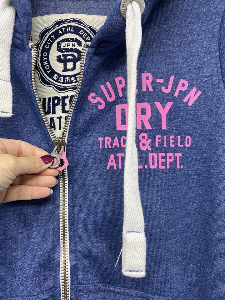 Superdry Sudadera con Capucha Azul Con Logo Rosa Track & Field Cremallera Talla M PK Foto 4 de 4
