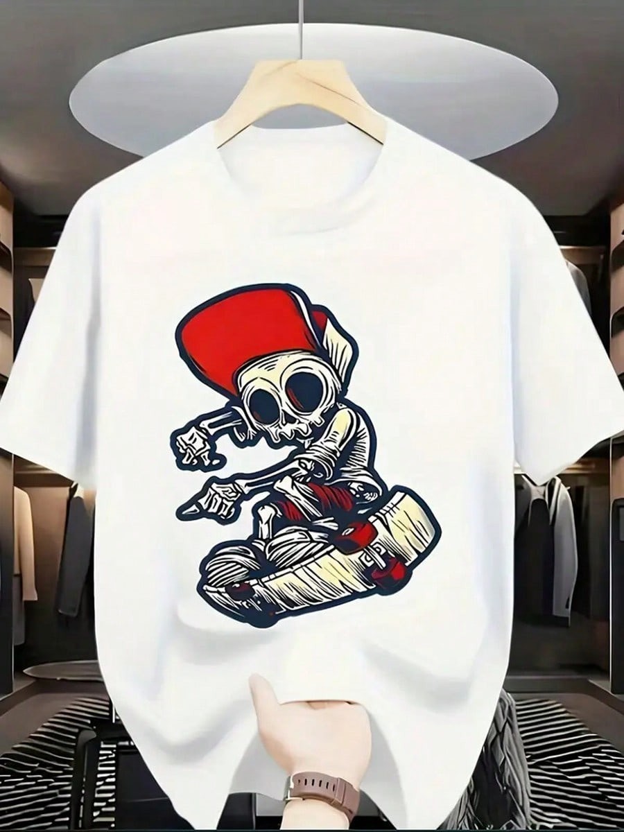 Boys' Cool Skateboarding Skeleton Graphic T-Shirt - Black Sh