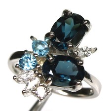 925 Sterling Silver London Blue - Sky Blue Topaz  Cubic Zirconia Ring Size 6