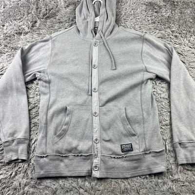 Stussy Button Up Burly Threads Medium Gray Hoodie
