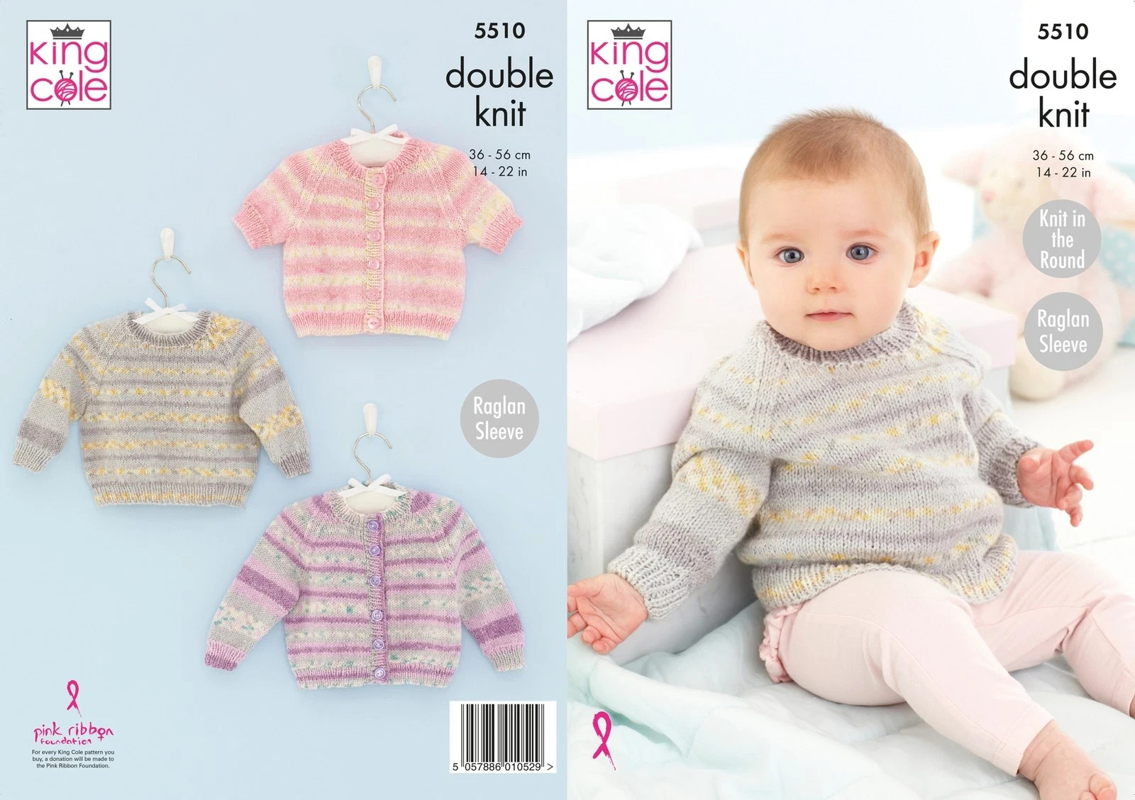 King Cole Double Knit Pattern 5510 Raglan Cardigan & Sweater  14-22""