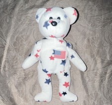 Ty Beanie Babies Original Glory Bear 1998 White Stars American Flag Patch