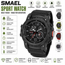 SMAEL Men's Sport Watch Digital Military Waterproof Dual Time LED Alarm Stopwatc