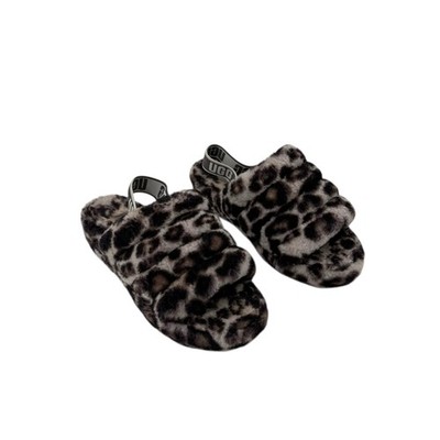 UGG 1120903 Fluff Yeah Slide Panther Print Slipper Stormy Gray Women s Size 8