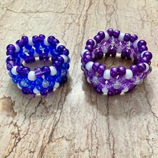Set of 2 Multi-Row Kandi Cuffs - Purple  Blue Aesthetic - PLUR Festival Jewelry