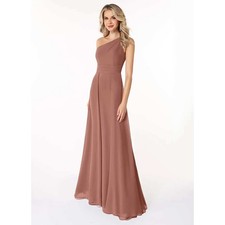Azazie Dallas Cedar Rose A-Line One Shoulder Chiffon Dress A8 NWT