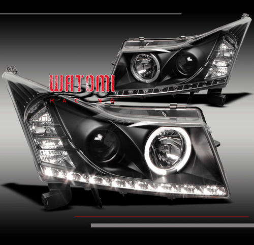 11-14 CHEVY CRUZE HALO DRL LED BLACK PROJECTOR HEADLIGHTS SIGNAL LEFT+RIGHT PAIR - Picture 1 of 2