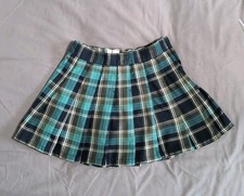 Place 1989 Kids Sz12 Pleat Skirt/Skort Teal Navy Plaid 2015 Adjustable Waist Zip