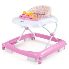 Foldable Baby Walker w/ 3 Adjustable Heights Comfy Padded Seat Music Tray