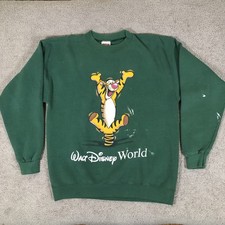Vintage Disney World TIGGER Sweatshirt Mens L Green Crewneck Pullover USA