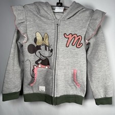 Disney Minnie Mouse Zip Hoodie Hood Ears Bow Ruffled Gray Girl s Kid s Size 6