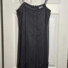 RARE vintage Gazzelle Ciampi 100% silk beaded cocktail dress dark grey LBD sz 8