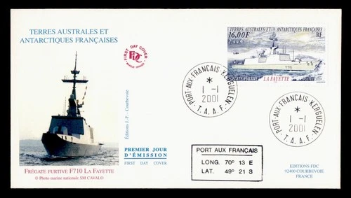 DR WHO 2001 FRENCH ANTARCTIC FSAT FDC LAY FAYETTE NAVY SHIP CACHET 16.00 M70609
