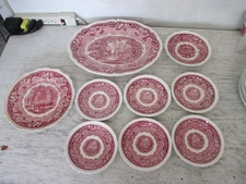 Mason's Vista Pink English Transferware Mixed Lot Platter, Saucers, Plate, Bowl
