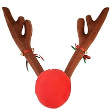 Christmas Car Decoration Plush Rudolf Reindeer Car Antler and Red Nose Set