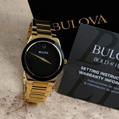 New Bulova Millennia Quartz black Dial Gold chain Men's Watch 97A183