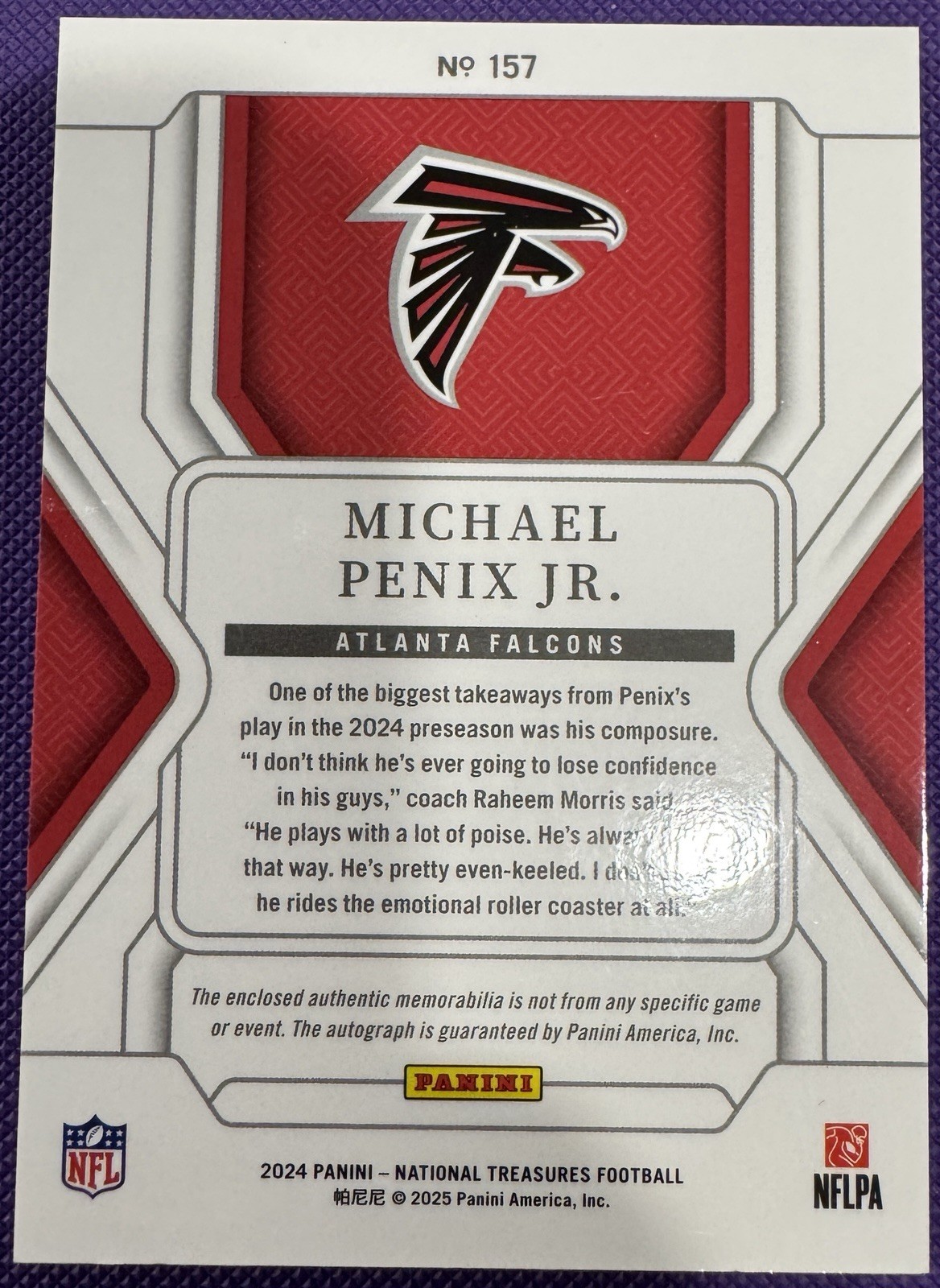 2024 National Treasures Rookie Patch Auto Michael Penix Jr 9/10! Jersey # 1/1 view 3
