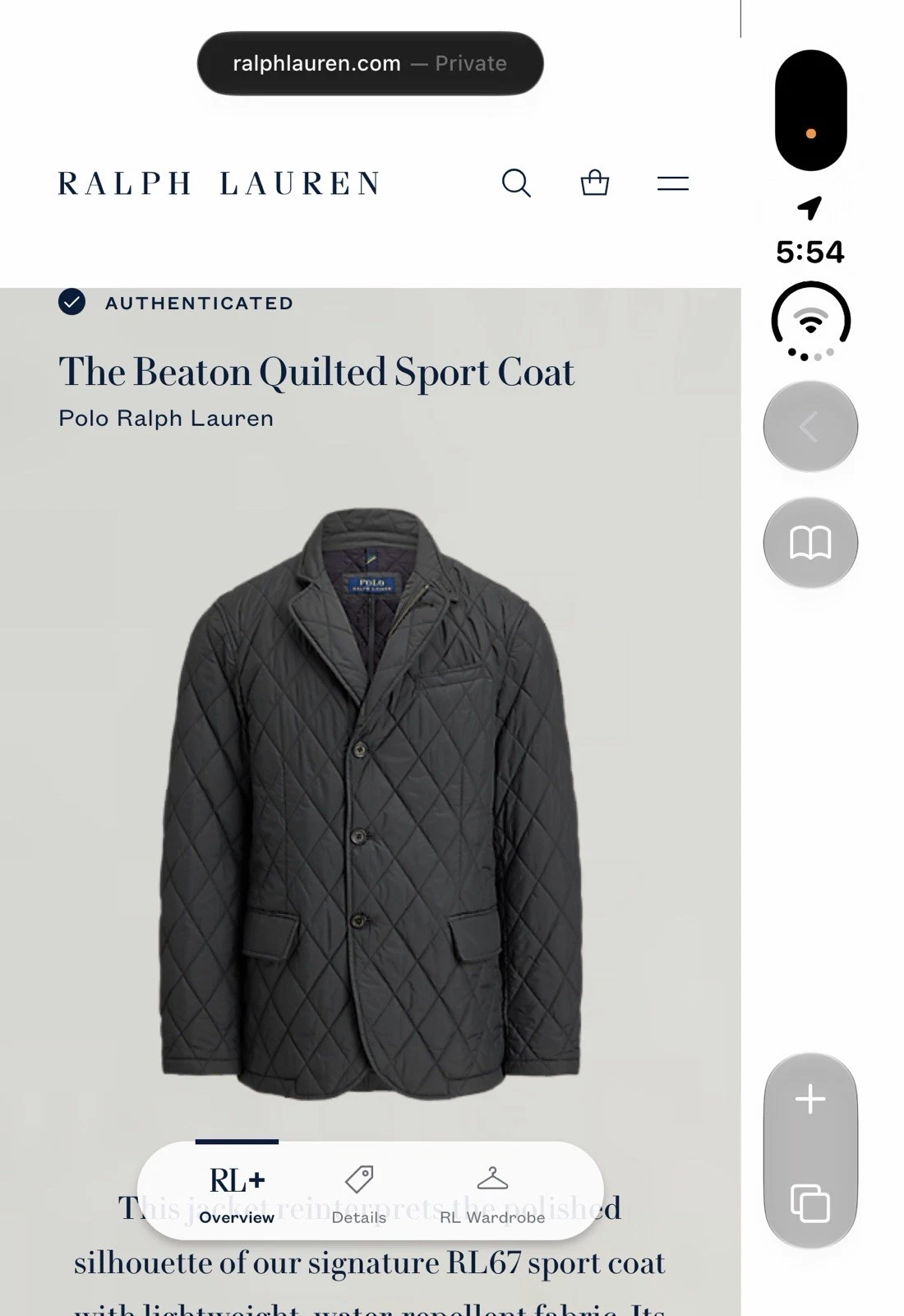 New Polo Ralph Lauren The Beaton Quilted Jacket Size Large L Black Sport Blazer - product detail image 8