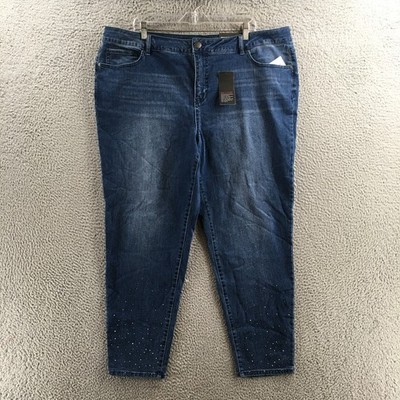 Avenue Denim Skinny Jeans Womens 22A Blue Cotton Blend High Rise Studded Zip NEW