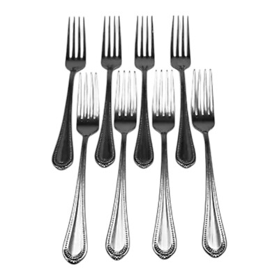 Mikasa Stainless Dinner Fork Regent Bead Flatware Beaded Outline Vietnam 8Pc