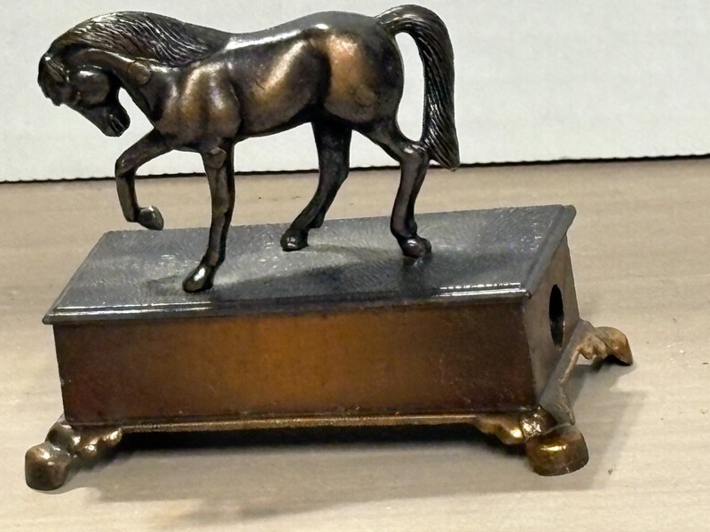 Vtg Metal Pencil Sharpener Small Prancing Horse On a Box  Collectible Hong Kong