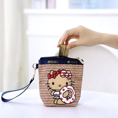 Sanrio Hello Kitty Le Sports Sac Bohemian Woven Handbag Printed Beach Style NEW