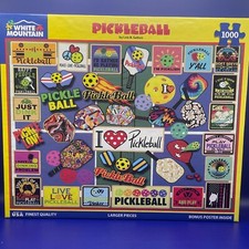 White Mountain Made in USA 1000 Piece Puzzle PICKLEBALL -Complete
