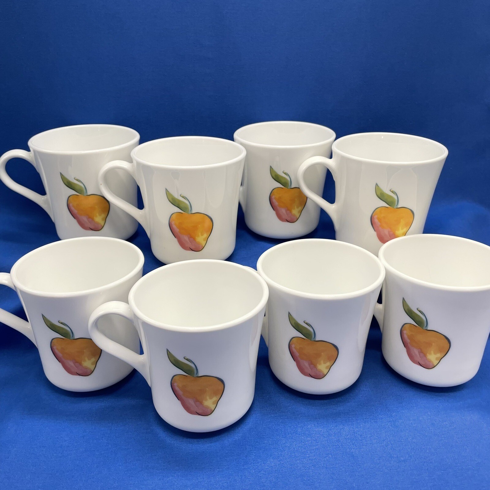 Corelle Corning Fruit Basket Cherry Apple Coffee Tea Mug Set Of 8 Vintage 8oz