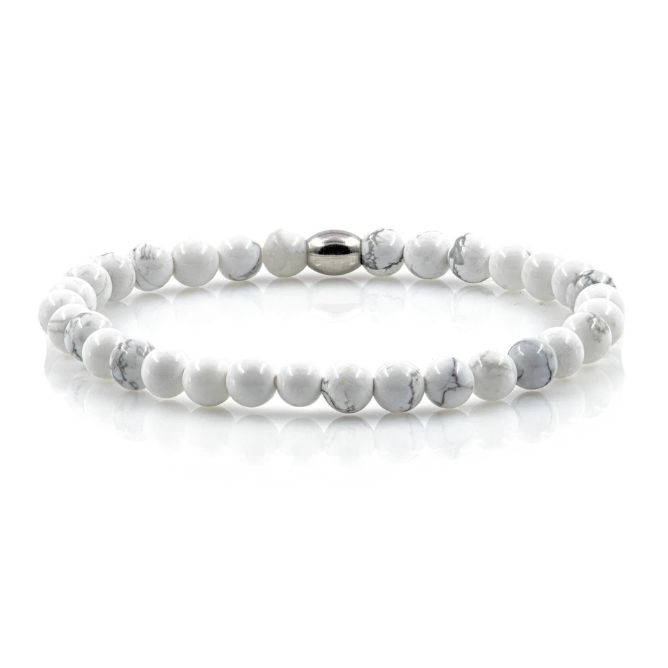 Howlith Armband Bracelet Perlenarmband Damen Herren weiß Edelstahl Perlen - Bild 3 von 4