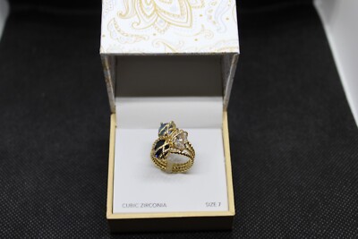 Charter Club Gold-tone Wire Wrapped 3 Stone Cubic Zirconia Ring Pick your Size