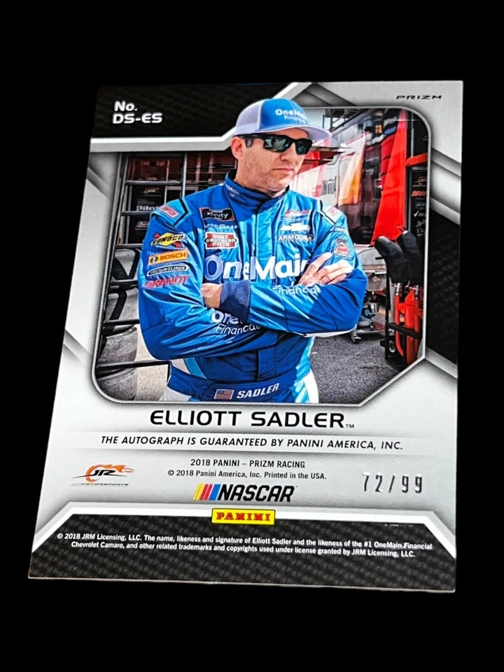 Elliott Sadler #72/99 CRACKED ICE 2018 PANINI PRIZM signed NASCAR XFINITY card - Image 2 of 2