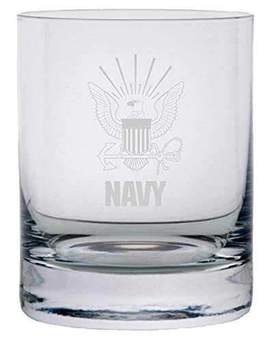 US Navy Military 11oz Etched Crystal Rocks Whisky Glass  -image