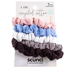 Scunci I Am Recycled Cotton Hair Scrunchies, Assorted Colors, 5-Count