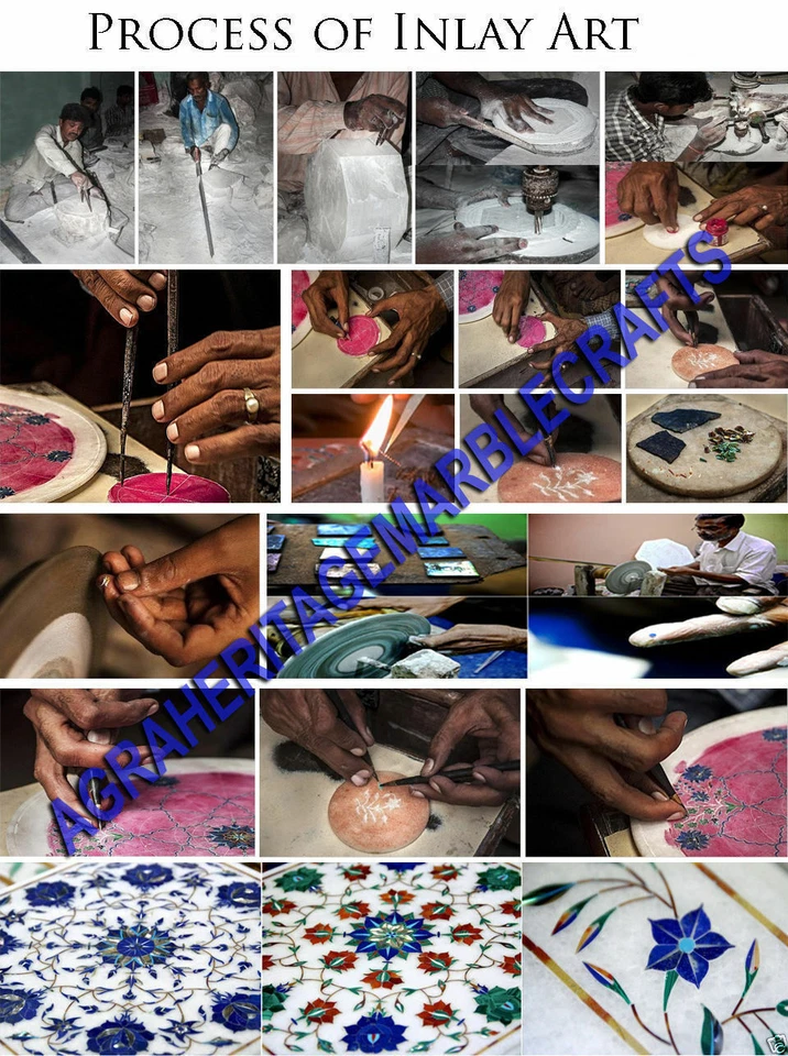 White Marble Marquetry Backgammon Table Hakik Floral Work Inlaid Art Decor H3692 - Image 2 of 4