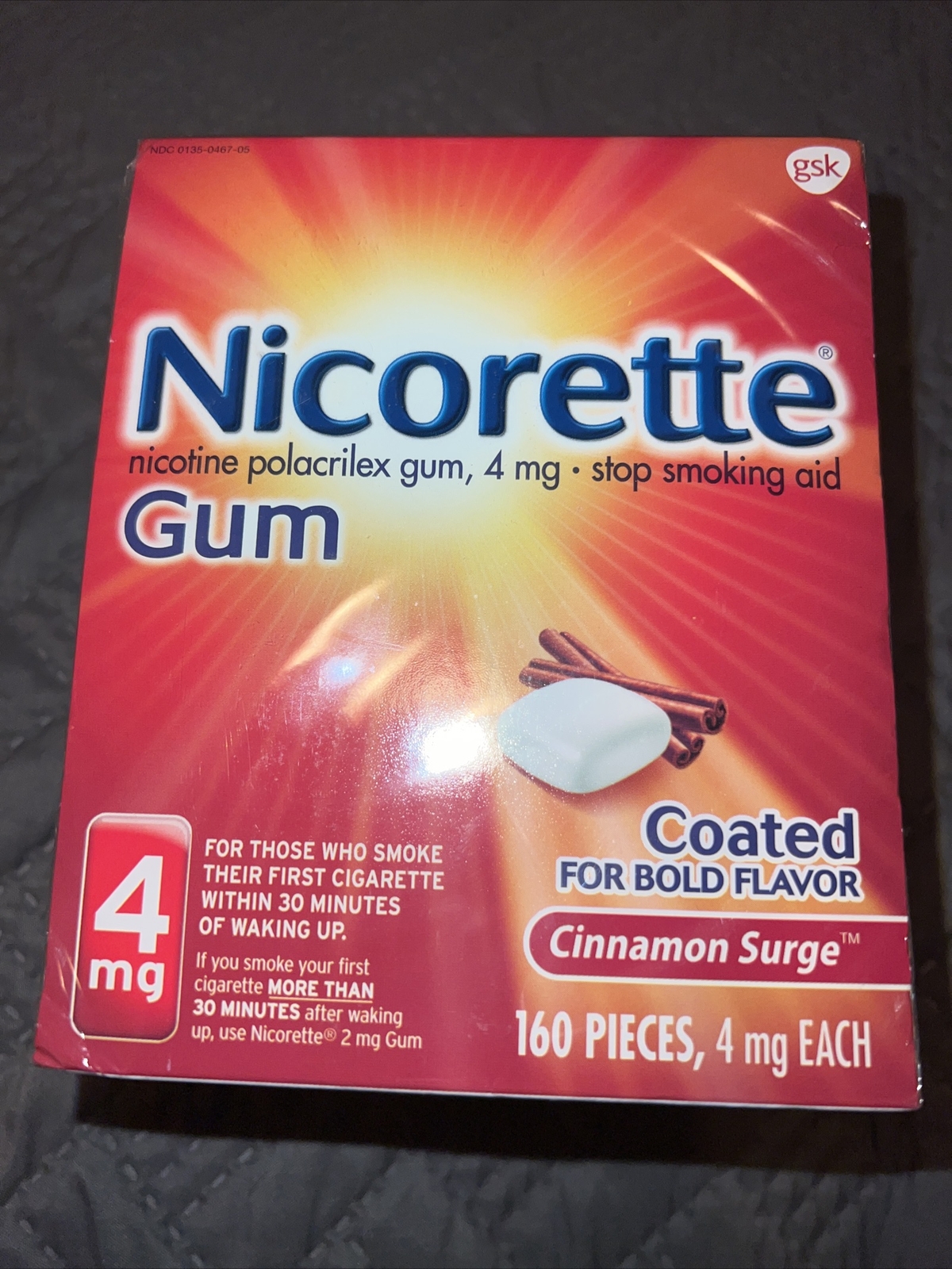 Nicorette Nicotine Gum Cinnamon Surge 4mg 160ct Stop Quit Smoking