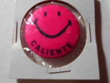 1-1/4"Caliente pink Smiley Face unknown office and location cello pinback button