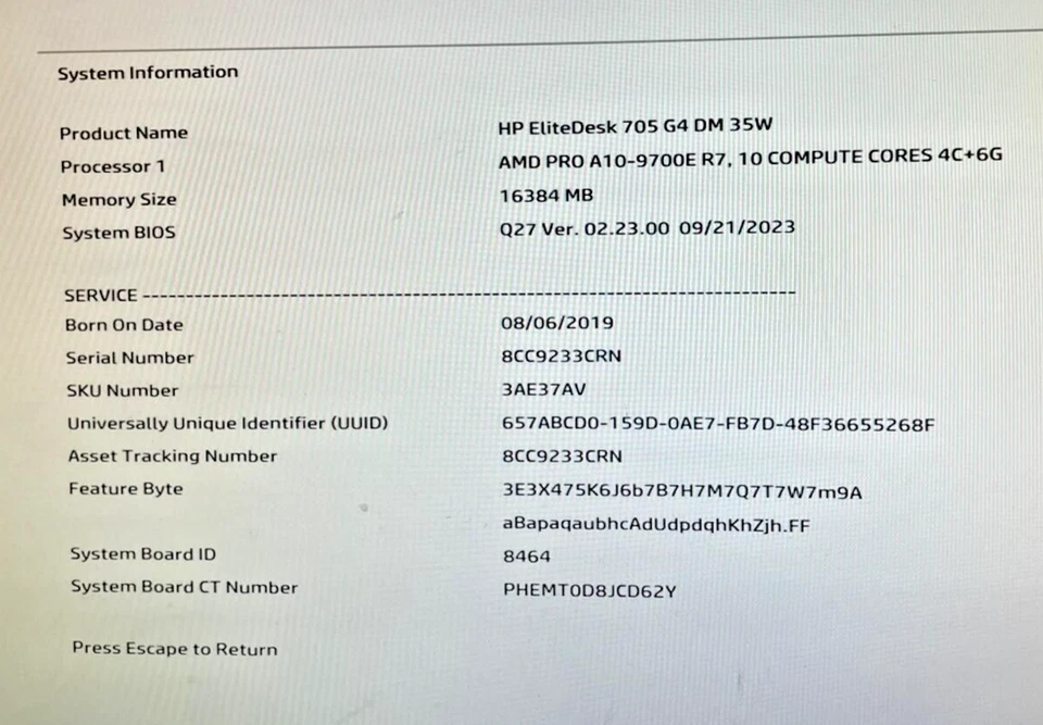 HP EliteDesk 705 G4 Mini - AMD PRO A10-9700E - 8GB RAM - 240GB SSD - WIN 10 PRO - Image 2 of 4