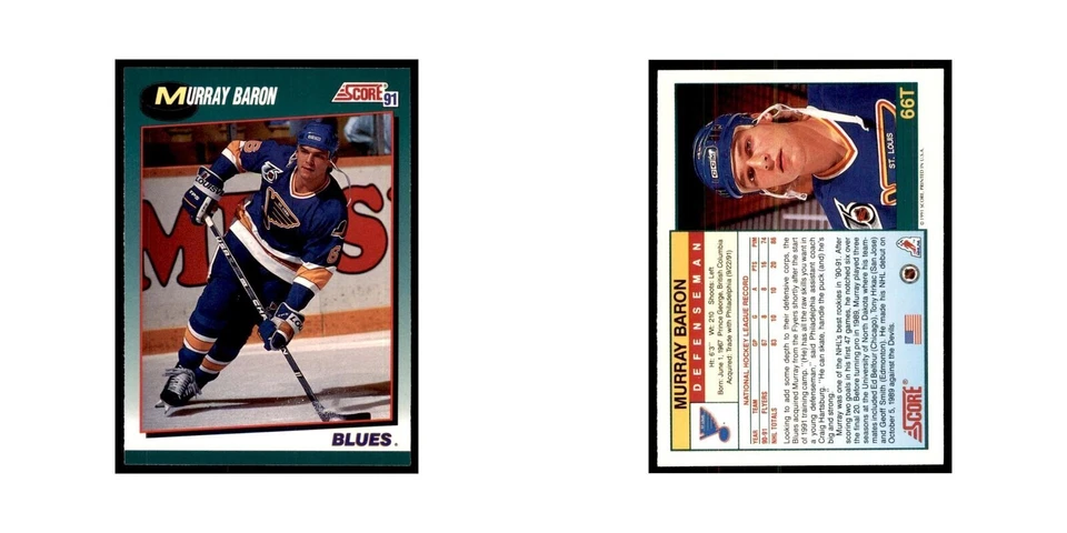 1991 Score Rookie and Traded Murray Baron St. Louis Blues #66T - Image 3 of 3